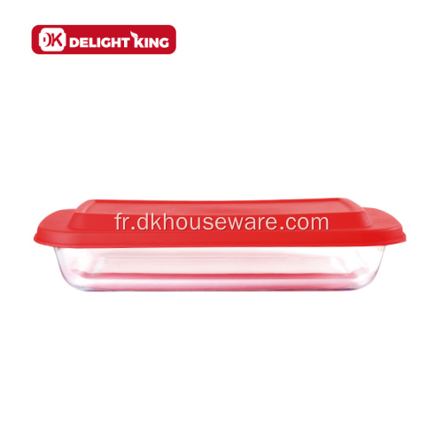 Plat de cuisson en verre haut borosilicate avec couvercle